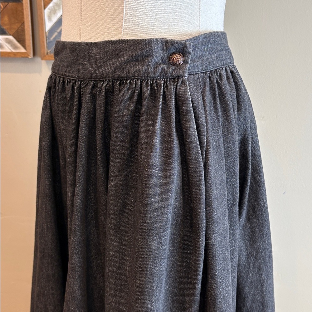 Vintage Ralph Lauren Blue Label 80s Black Denim Tiered Peasant Maxi Skirt sz 10 - Picture 8 of 16